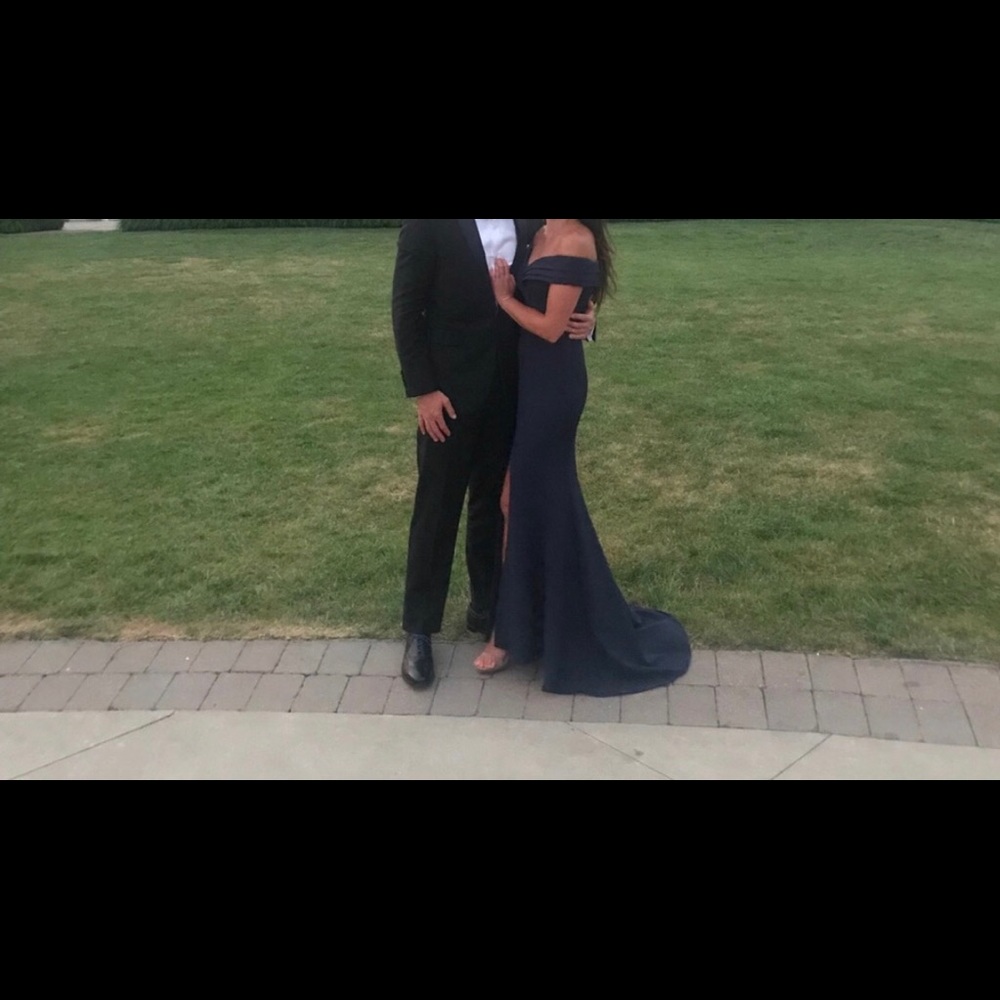 ASOS Jarlo Pleated Off-Shoulder Navy gown/dress